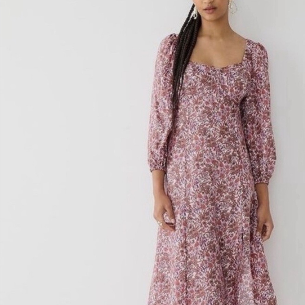 J.Crew Sweetheart Long-Sleeve Midi Dress in Fête Floral #BK975 size 12